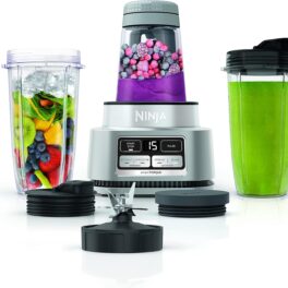 Ninja Foodi Personal Blender | Smoothie Bowl Maker with Storage Lid, Nutrient Extractor and Mixer | 1200-Peak-Watt smartTORQUE Motor | Hybrid Edge Blades, (2) 24-oz. Cups | Silver | SS101